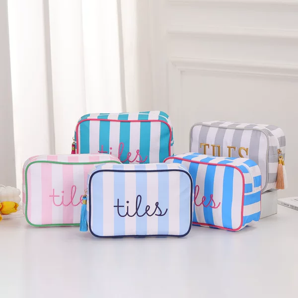 Cross-Border Best-Selling Amazon Ribbed Cosmetic Bag Striped Cosmetic Toiletry Bag Multi-Functional Cosmetic Bag Travel Storage Bag