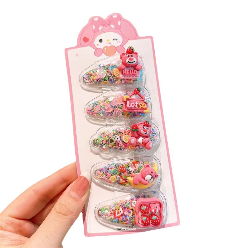 Niños nuevos clip de arena flotante chicas lindas dibujos animados Sanlio tarjeta de cabello estudiantes de peluqueras rotas clip de cabello chicas dulces