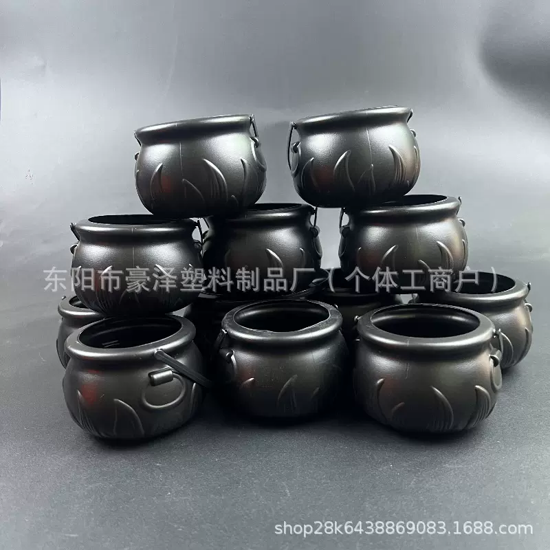 万圣节7cm糖果罐摆件万圣节道具黑色罐巫婆儿童手提桶巫婆桶