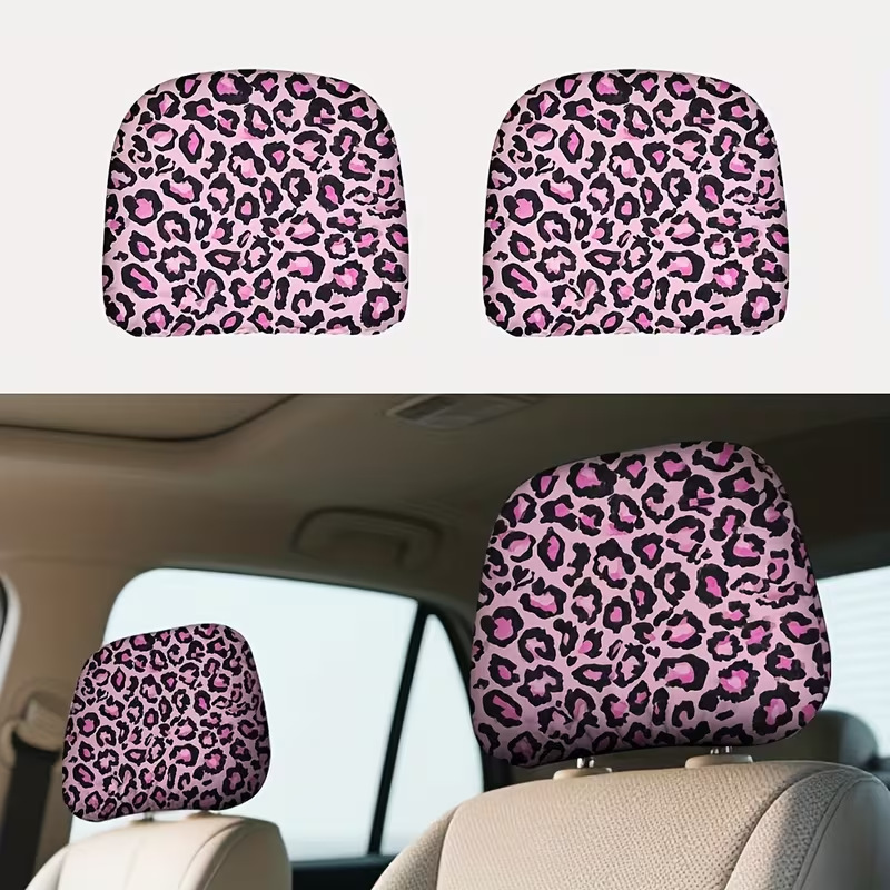 Temu Leopard Print Series Printed Pattern Car Headrest Protector Cover Fashionable Car Interior Decoration Car Pillow Cover