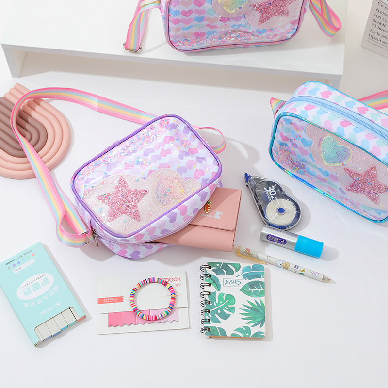 Medium Size Women's Medium PVC Star Heart Shape Cute Square Zipper Crossbody Bag