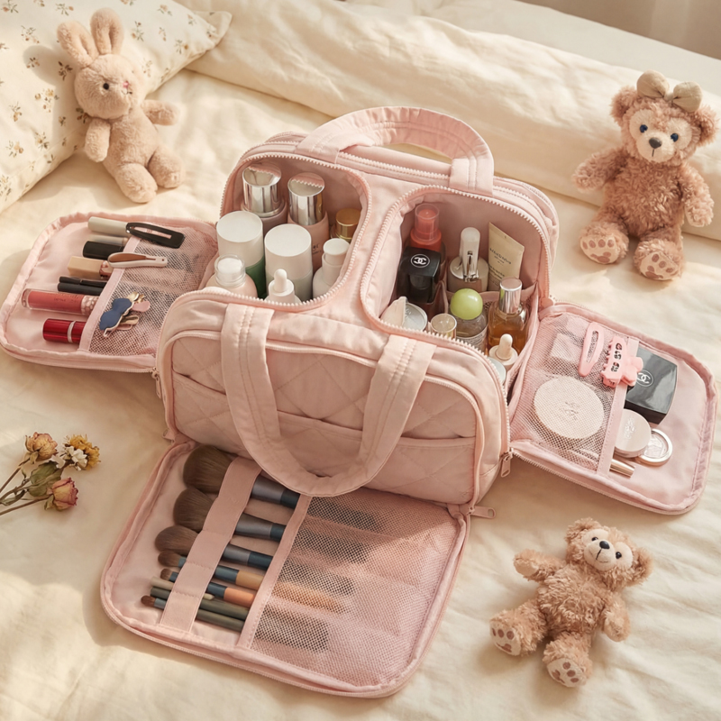 Capacious cosmetic bag