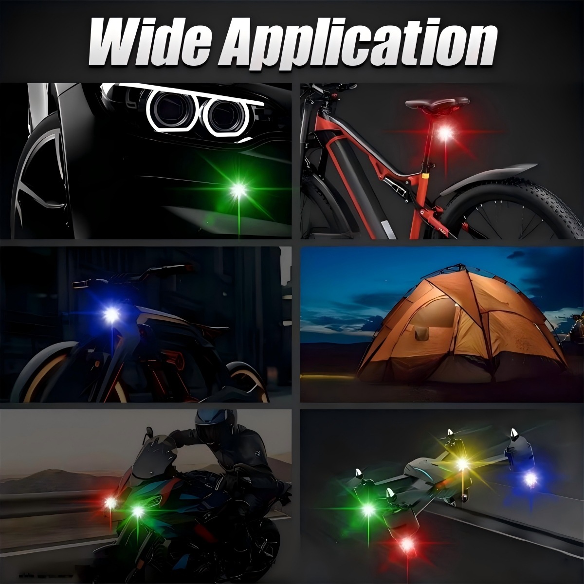 Cross-Border Colorful Flashing Aircraft Lights Modified Motorcycle Flash Lights Car Atmosphere Lights Electric Vehicle Warning Decorative Lights