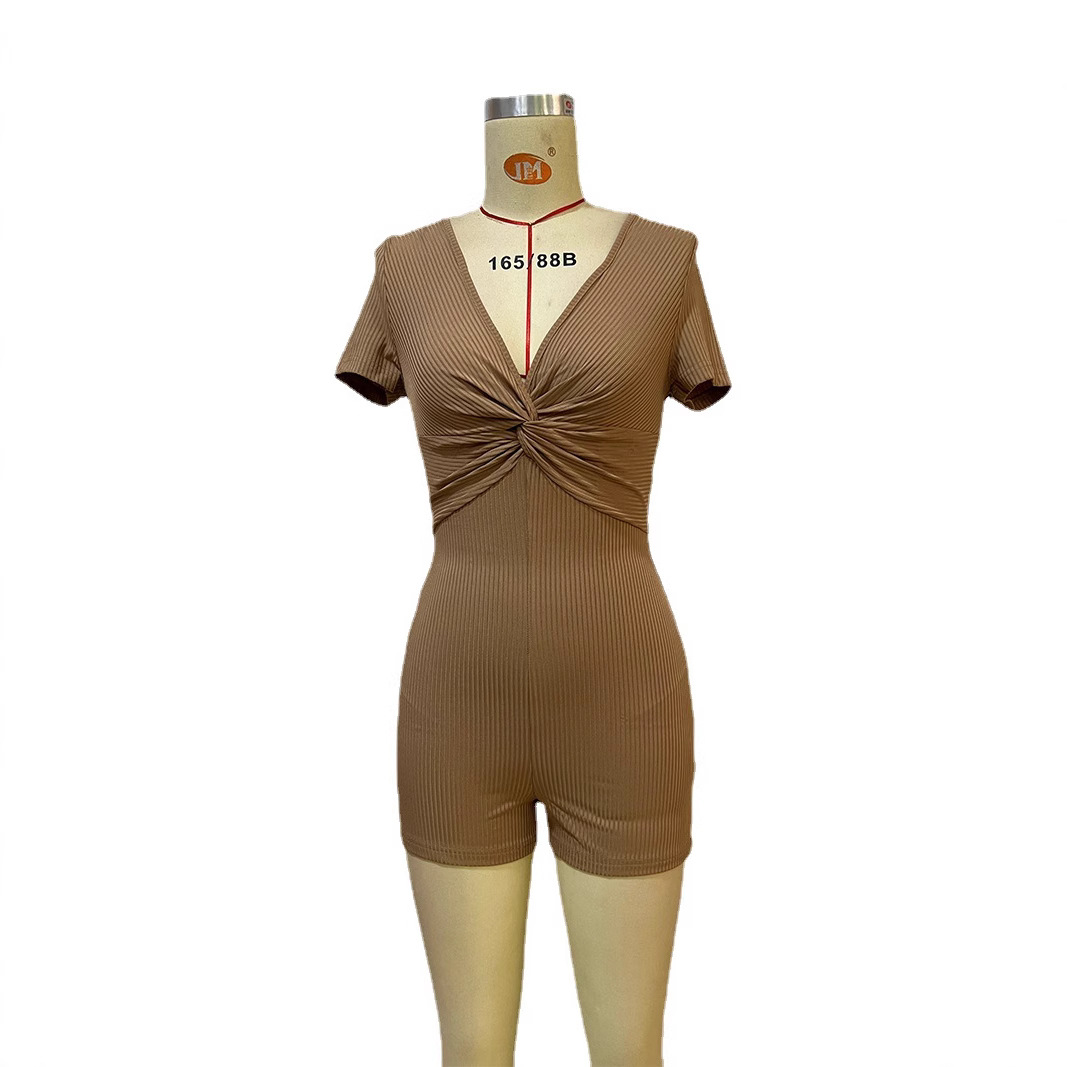 Europa y América Amazon AliExpress moda casual apretado mono de punto puro deseo sexy acanalado pantalones cortos de una pieza