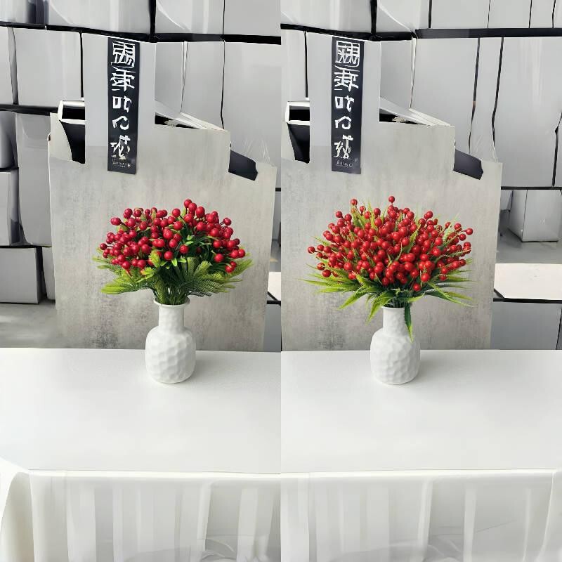 7叉ペルシャ葉9叉果7頭7叉果小紅果生け花発財果花束福桶装飾花シミュレーション花|undefined