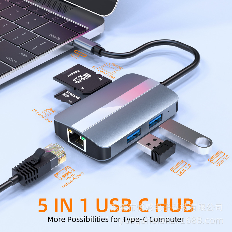 Cross-Border Manufacturer Direct Delivery Type-C to Rj45 Network Card Usb3.0Hub Hub Notebook USB Docking Station