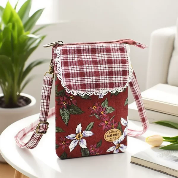 New Fashionable Women's Bag Nine-Color Flower 5-Layer Crossbody Bag Cotton Large Screen Mobile Phone Bag Multi-Layer Easy to Use Storage