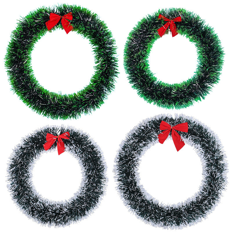 アマゾンクリスマスリボン花輪25-30cm白緑毛条クリスマス花輪デパートショーウインドークリスマス装飾|undefined