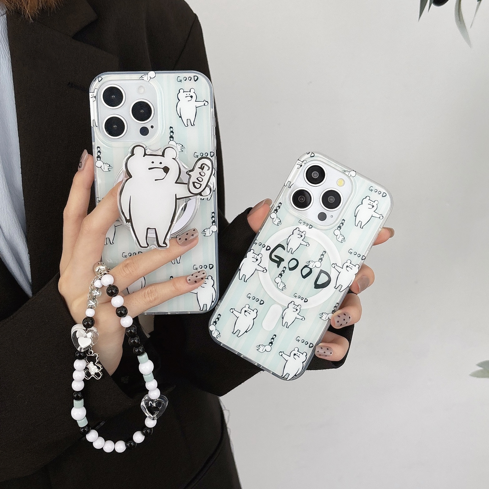 Marca de marea GOOD oso blanco para iphone15 manzana14Promax succión caso de teléfono móvil anti-caída13 transparente juego de marea