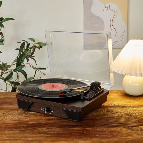 T03L Retro Chinese Record Player Multifunction Ornament Retro Phonograph Antique Wood-Made Black Record Player