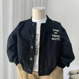 男童秋装外套2025儿童春秋款黑色棒球服小童夹克韩范儿童秋季外套