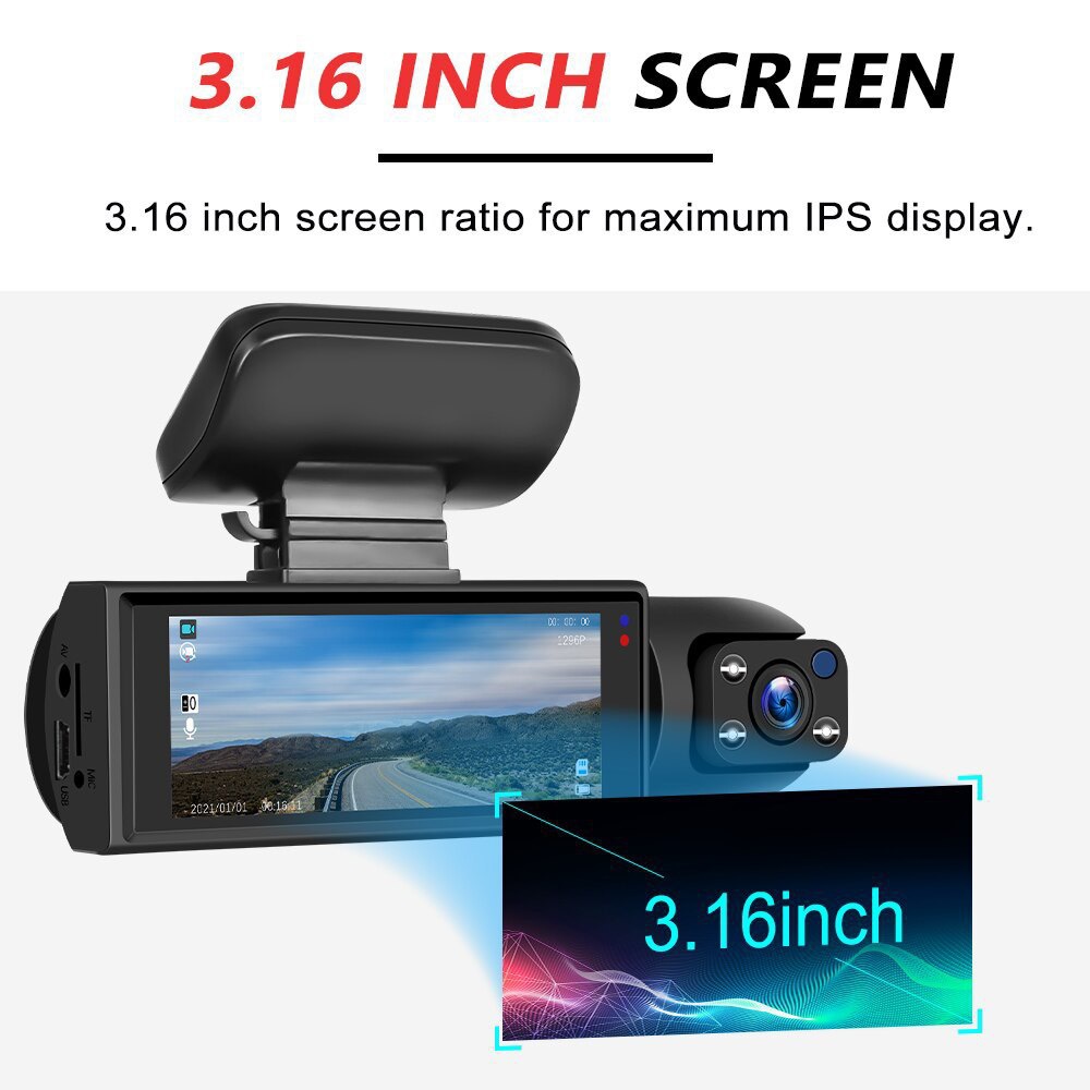 Cross-border M8 Dash Cam 1080P HD Night Vision Dashboard Front Interior Rear Triple-Camera Recorder