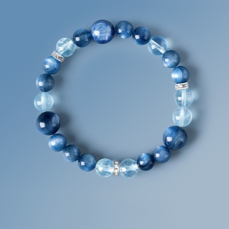 Natural Kyanite Crystal Bracelet for Women, Crushed Ice Aquamarine Cat's Eye Original Five Elements Hydrating Bracelet for Best Friend's Birthday