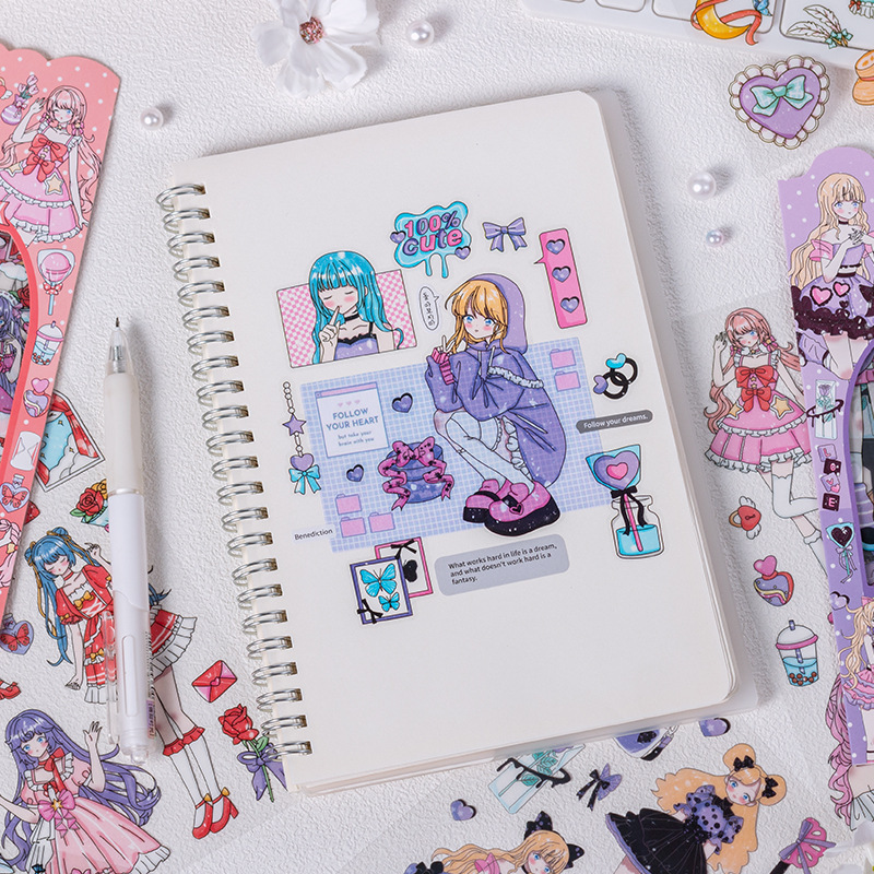 Dimensión de amor amor amoroso corazón de una niña transparente pegatinas impermeables para mascotas diy contabilidad manual diario material de decoración pegatinas animadas dibujos animados