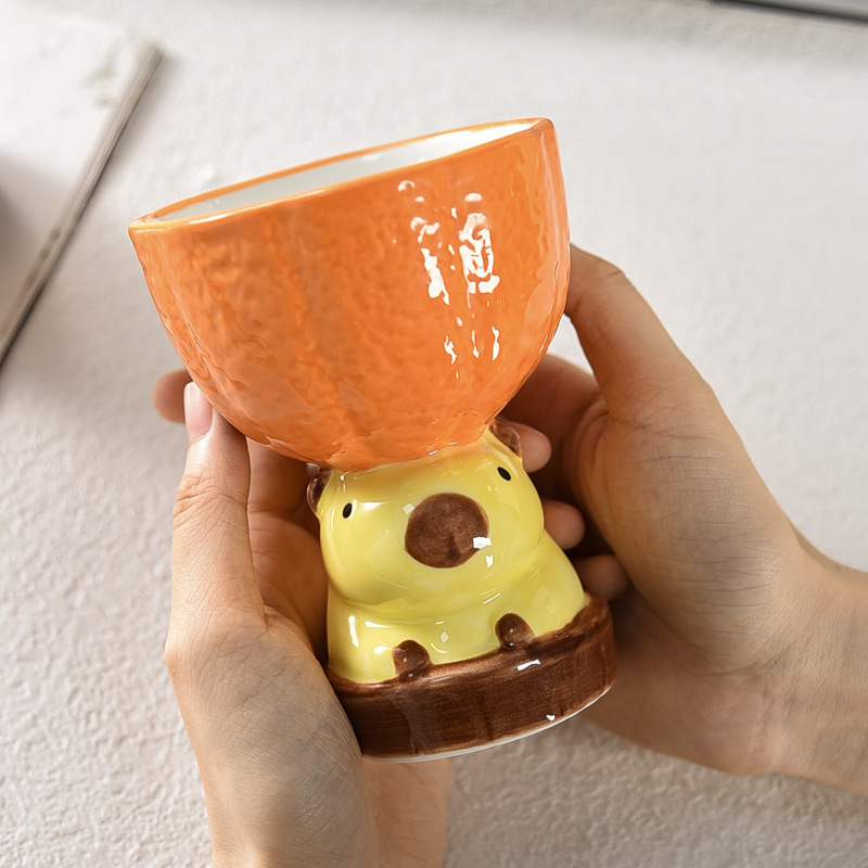 カピバラアイスクリームカップかわいいセラミックカップクリエイティブ面白いマグカップ女性かわいい漫画カピバラデザートカップ|undefined