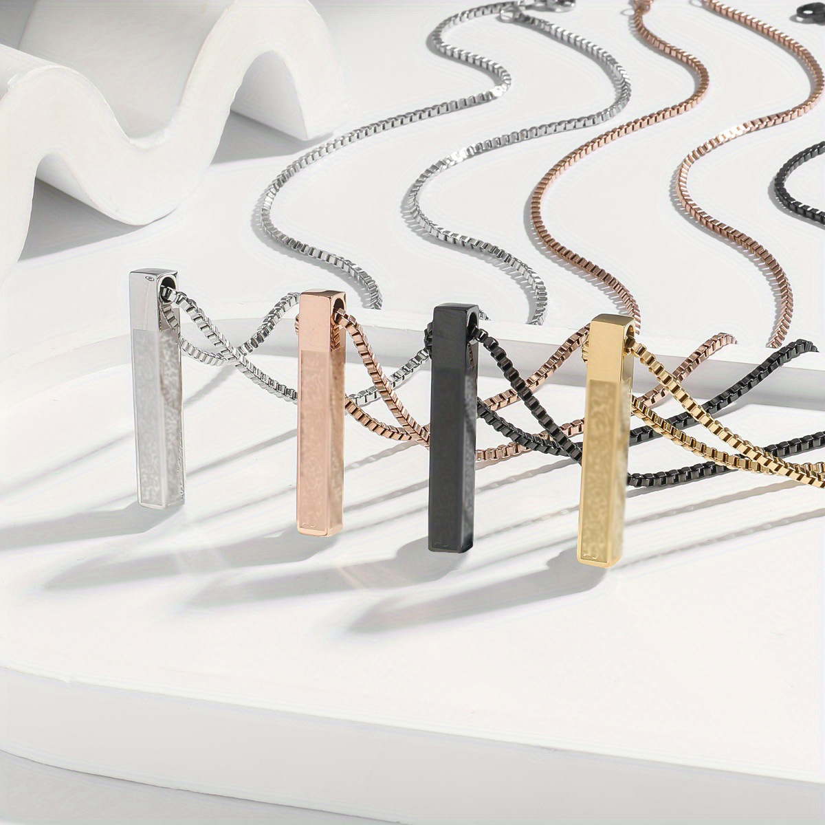 European and American Cross-Border Stainless Steel Pendant Column-Shaped Necklace, Simple and High-End Unisex Clavicle Chain, Niche Style Fashion Item