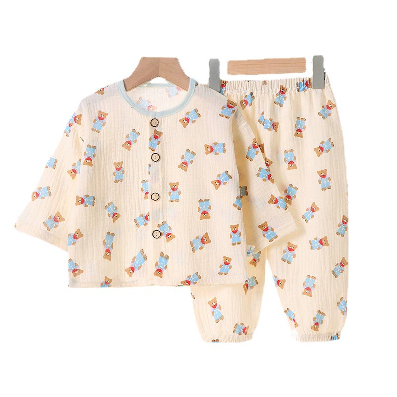 Summer cotton children's pijama, thin cartoon set, with short sleeve
