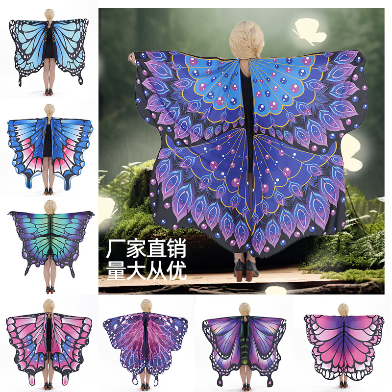 Capa de Halloween de punto para usar alas de mariposa vestido de capa vestido para niños capa ancha espectáculo de baile chal