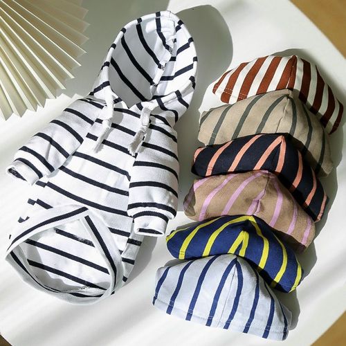 Medium and Large Dog Pet Cat Striped Hooded Sweatshirt Spring and Autumn Supplies Clothes French Bulldog French Bulldog Supplies