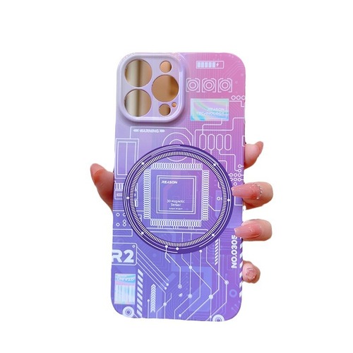 Tech Purple Magnetic Circuit Board Phone Case Film Anti-Slip Protective Cover for Apple iPhone 15 Pro