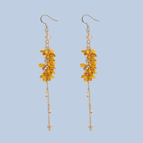Fairy flower tassel earrings, long temperament earrings, new forest earrings, slimming, mosquito coil earrings