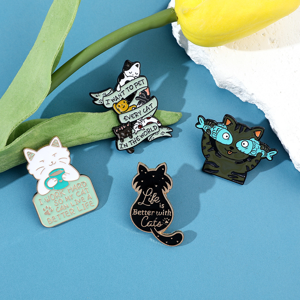 9g Weight Brooches Classification Daily Occasion Alloy Material Letter, Cat, Fish Pattern Unisex Gender Cartoon, Enamel Design Cute Style Cute Pin Letter Cat Fish Alloy Cartoon Enamel Unisex Brooches 21