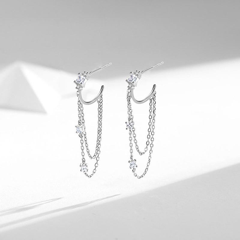 Double Chain Tassel Earrings In 925 Sterling Silver For Women_voghion.com