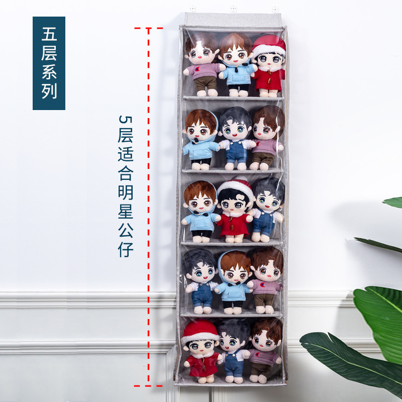 Bolsa colgante de almacenamiento de muñecas de algodón sellada juguete de marionetas de múltiples capas que organiza la muñeca transparente a prueba de polvo detrás de la puerta artefacto de almacenamiento