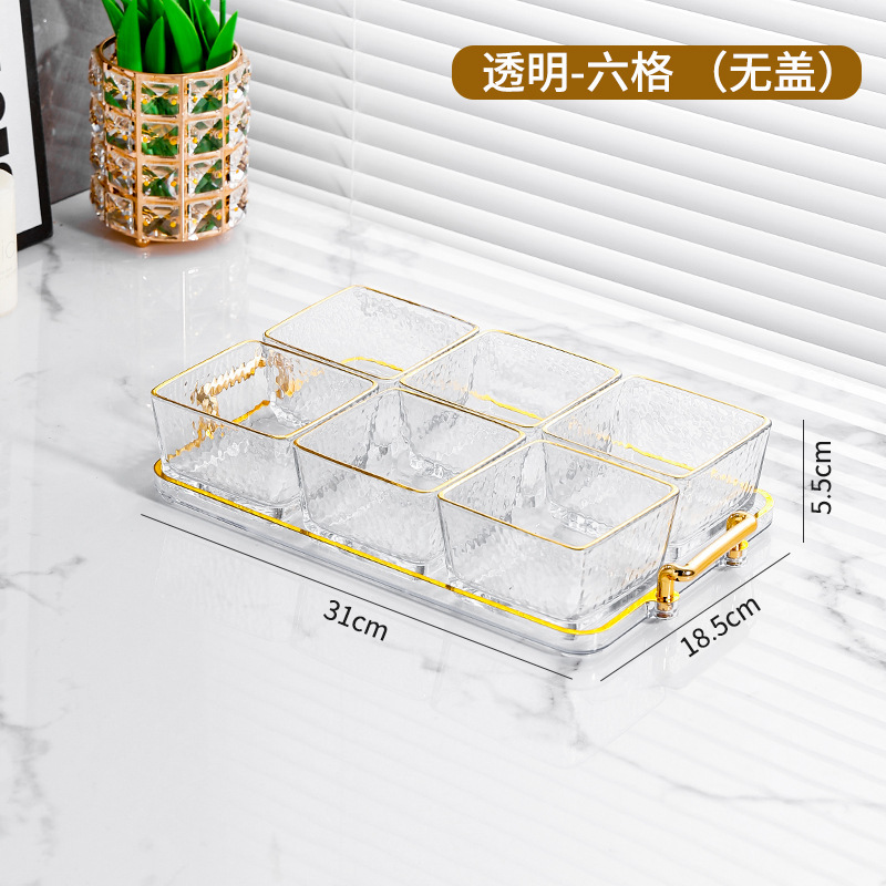 INS Luz de lujo vidrio dividido plato de fruta snack caramelo fruta seca snack placa sala de estar hogar comercial KTV DE ALTO aspecto