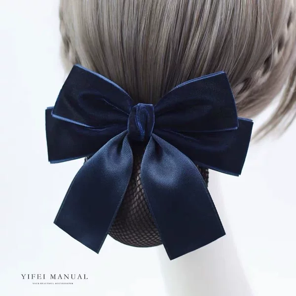 Nurse hair net, professional headpiece, women's hair accessory for flight attendants, bank employees, and hotel staff, suitable for work and everyday wear, hair net with velvet bow hair clip