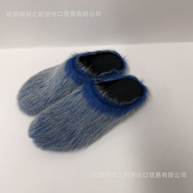 European and American Horsehair Colorful Patchwork Blue 2025 Spring and Summer Ultra-High Heel New Casual Women's Furry Slippers European and American Horsehair Colorful Patchwork Blue 2025 Spring and Summer Ultra-High Heel New Casual Women's Furry Slippers