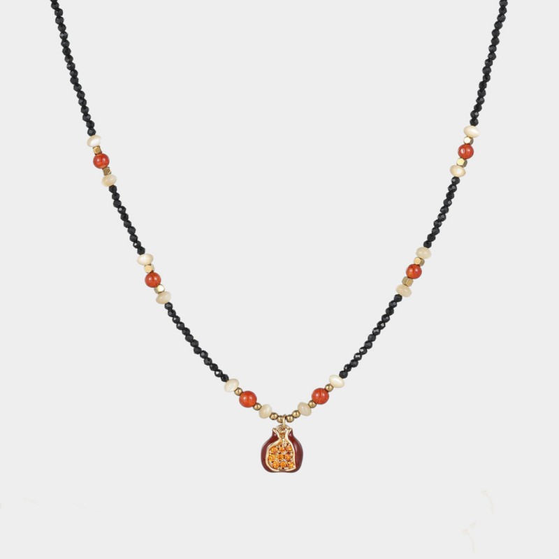 Sixteen [Night Pomegranate Necklace] Copper Alloy Original Design Handmade Beaded Retro Light Luxury Red Clavicle Chain for Women