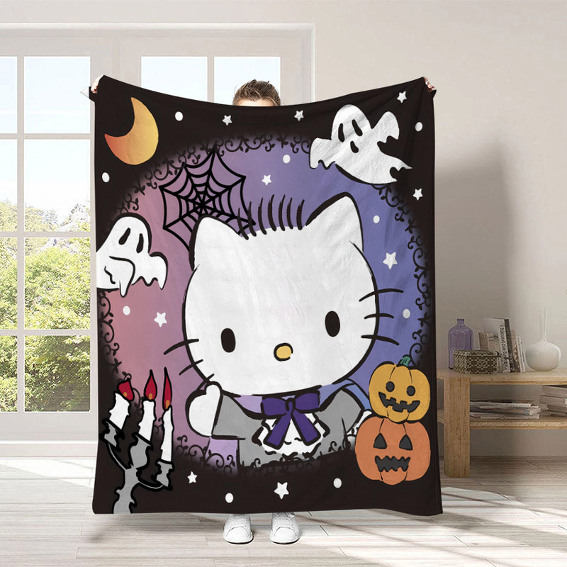 跨境亚马逊热卖三丽鸥万圣节系列毛毯卡通hello kitty毛绒沙发毯|undefined