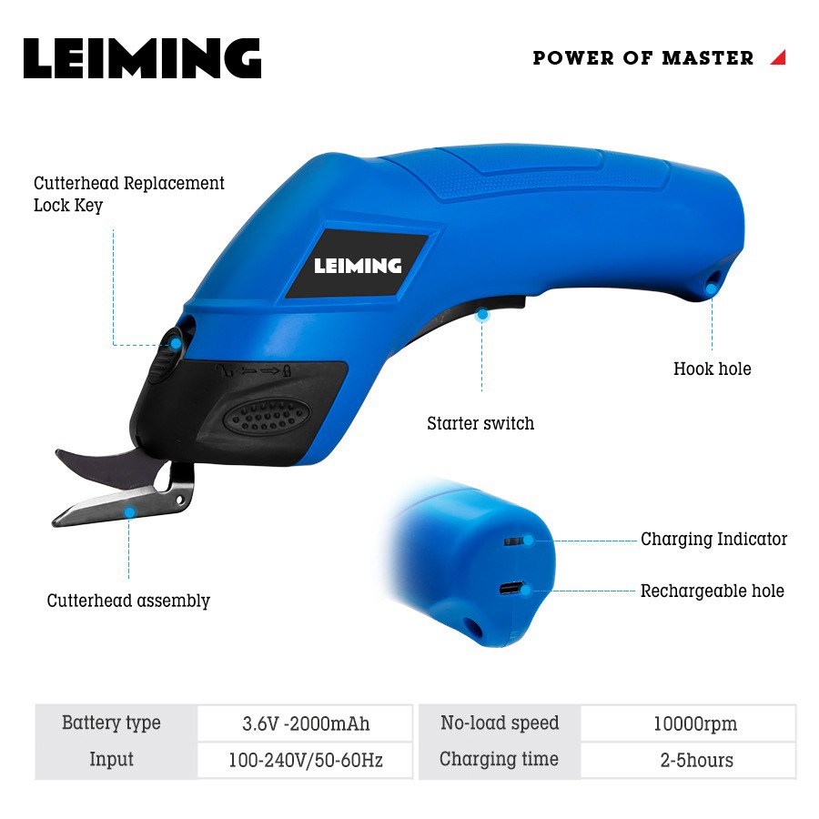 LeiMing cortador eléctrico cortador de tela inalámbrico de mano cortador de alfombra de litio portátil recargable doméstico