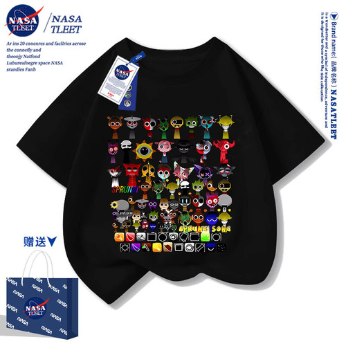 NASA co-branded Sprunki Rhythm Box accessories children's short-sleeved t-shirt men and women's cotton T-shirt summer 
