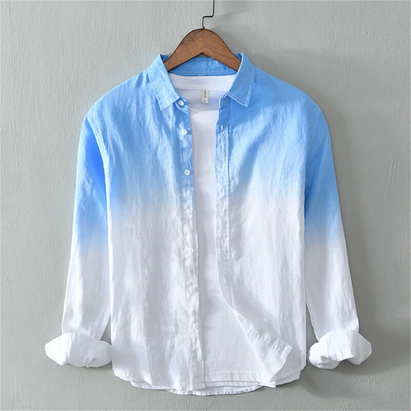 Amazon Independent Site Men's Linen Casual Comfortable Long-Sleeve Shirt Fashion Gradient Trendy Men's Oversized Design