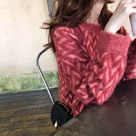 秋冬套头慵懒风洋气拼色宽松外穿新品毛毛衣女图片色冰丝