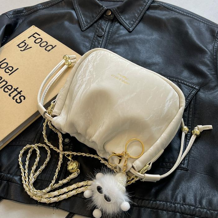 Bolsa de cordón de cadena de sentido de alta calidad para mujer 2025 nuevo bolso de hombro popular de todo fósforo bolso de cubo de textura de nicho de moda