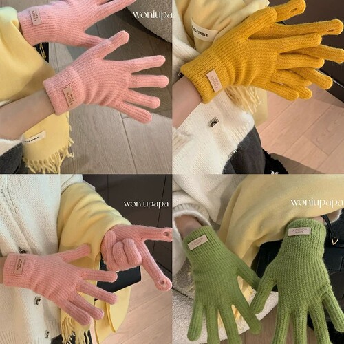Pure Color Knit Warm Gloves for Women 2025 Autumn/Winter Korean Style Touch Screen Student Versatile Frostproof Gloves