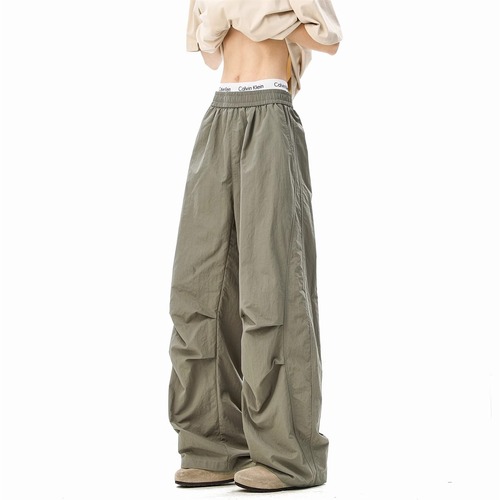 American Style Quick-Dry Parachute Trousers for Men - Summer Sheer Trendy High Street Wide-Leg Work Pants Straight Leg Casual Sports Trousers