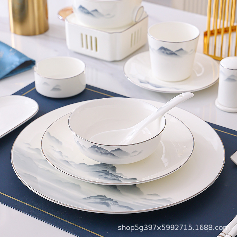 Star Hotel Ceramic Table Tableware Four-piece Set High-end Club Features Dishes suit New Chinese Style