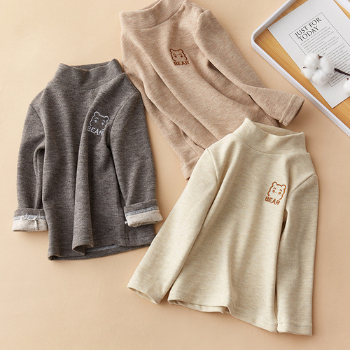 Children's Fleece Semi-High Collar Warm Inner Layer Top for Boys and Girls, Toddler Baby T-Shirt Long Sleeve Base Shirt Trendy