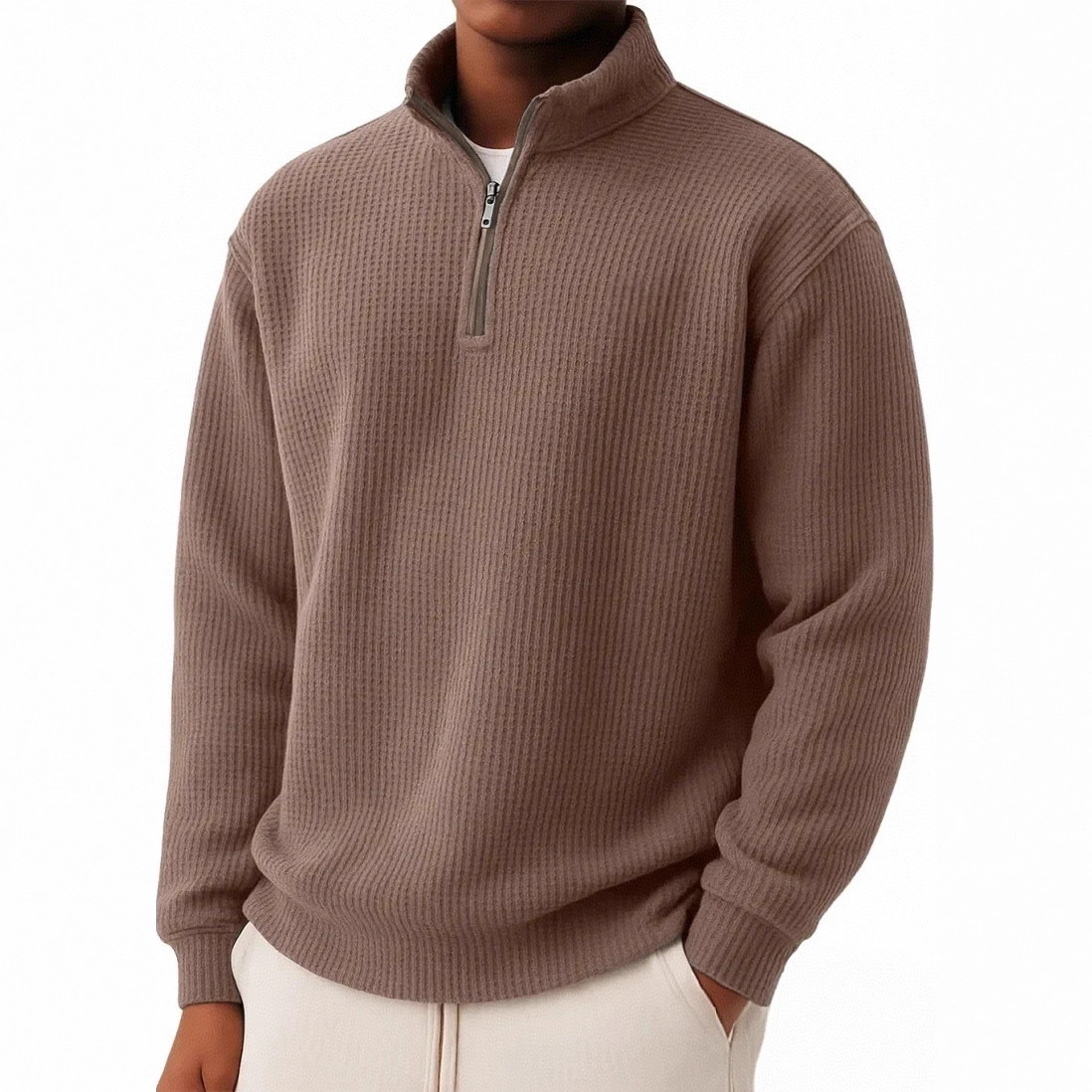 Europäisch-amerikanische Herrenmode, neuer einfarbiger Pullover mit Reißverschluss für Herbst und Winter, locker und lässig_voghion.com