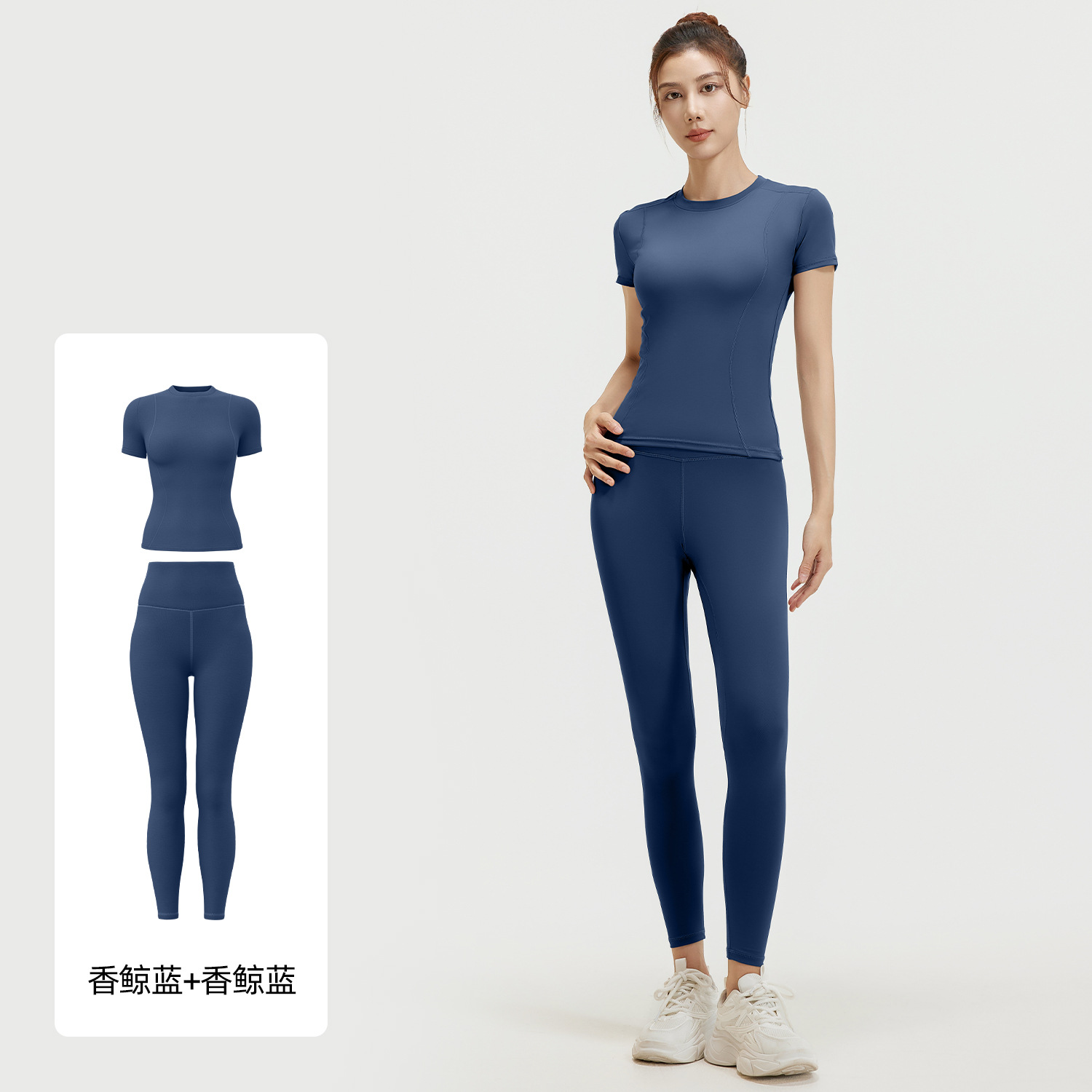 Juyi Tang ropa de yoga de verano, camisas deportivas de correr, pantalones cortos de manga corta de color sólido, dos piezas para mujeres