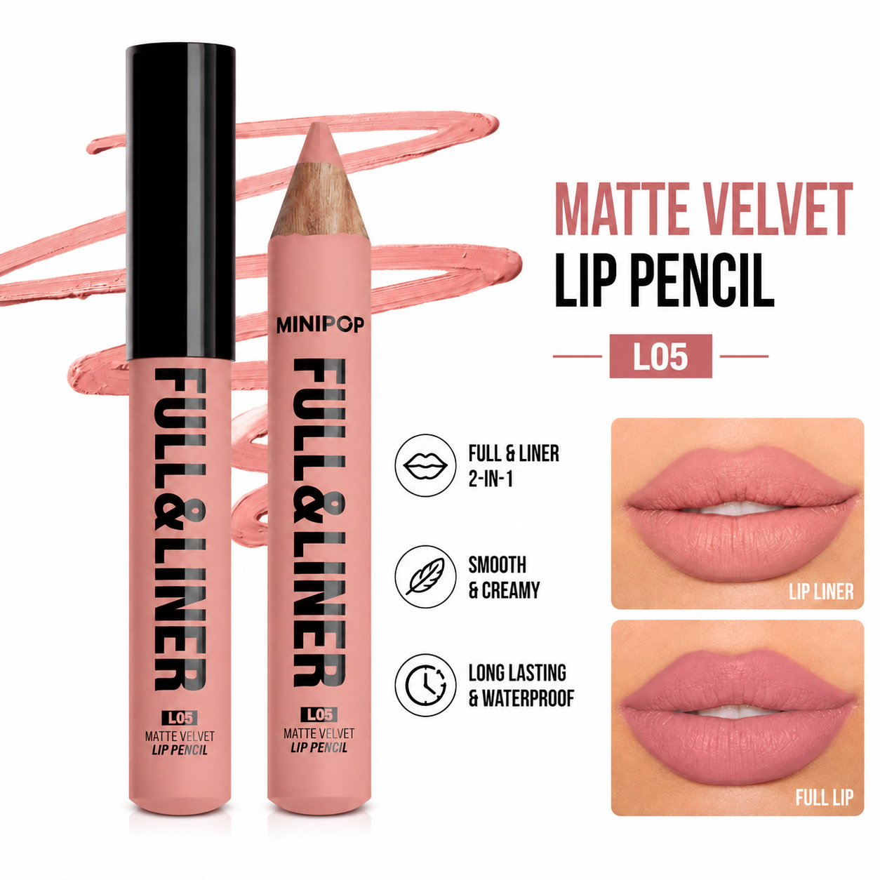 MINIPOP 12-color lip liner pencil, wooden lipstick pencil, sharpenable lip liner, long-lasting cosmetics, exclusively for cross-border sales