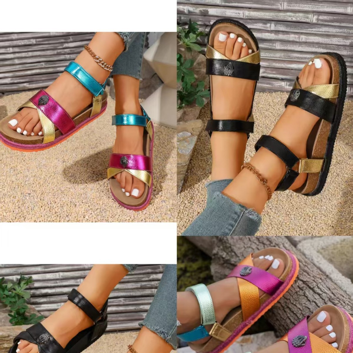 Cross-Border Large Size Summer New Thick-Soled Sandals for Women, European and American Style Colorful Thick-Soled Outdoor Beach Sandals for Women, in Stock