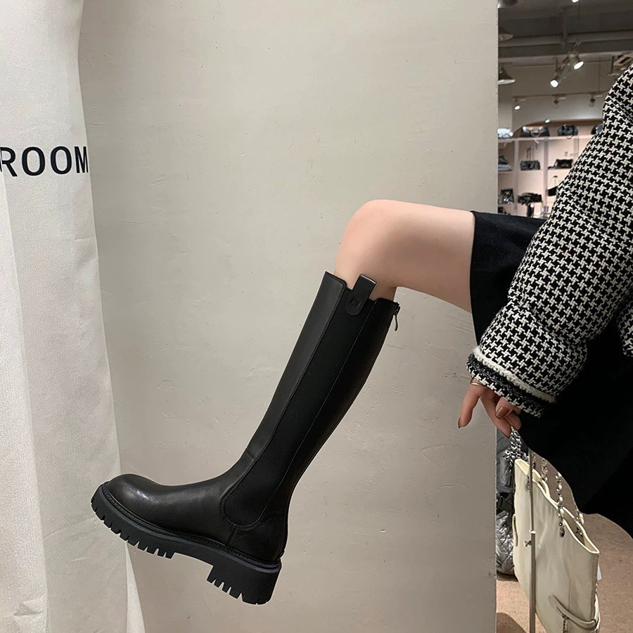 Виноградная мама такая же осенняя и зимняя новая толстая подошва сапоги рыцаря толстые каблуки эластичные сапоги Челси