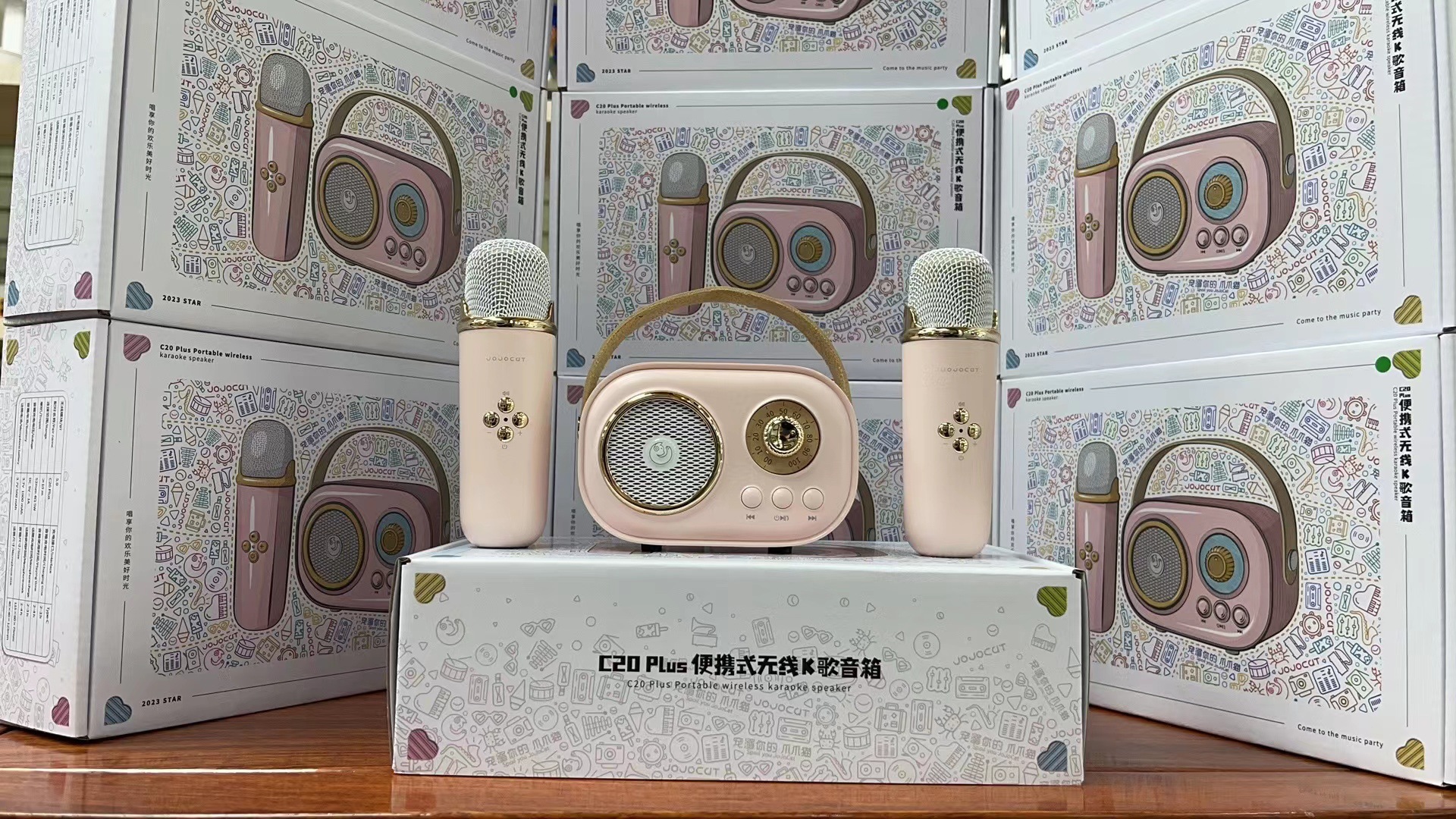 C20PLUS Micrófono inalámbrico Micrófono todo en uno Altavoz Bluetooth inalámbrico K canción niños cantando familia ktv