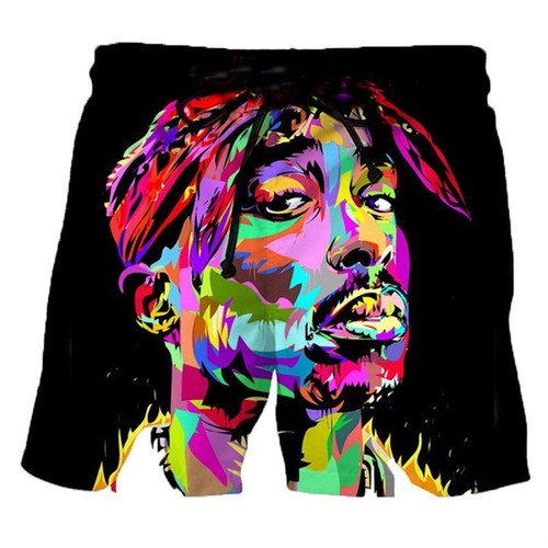 WishTupac 2pac Beach Shorts with 3D Digital Printing