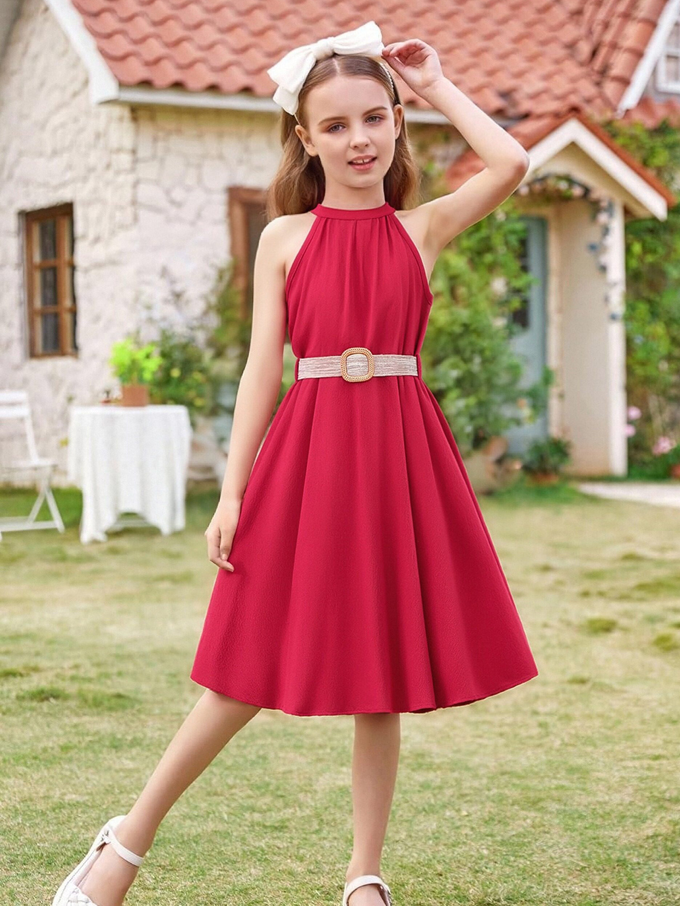 Vestidos de verano para niñas, populares vestidos de princesa con cuello halter, dulces vestidos de verano para niñas, vestidos elegantes para niñas mayores.